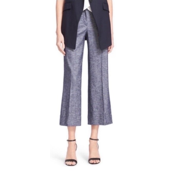 Theory Livedale Wide Leg Crop Pants Women Size 4 Blue Tierra Wash Linen Blend - Picture 3 of 11